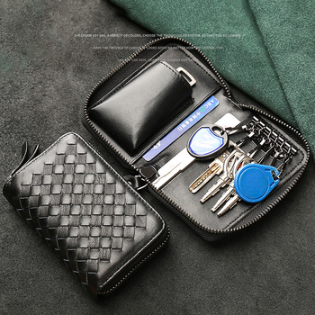 Geantă pentru chei | Simplu țesută în stil coreean, capacitate mare, design cu două rânduri pentru 16 chei, PU material, impermeabilă, ultra-ușoară, extensibilă