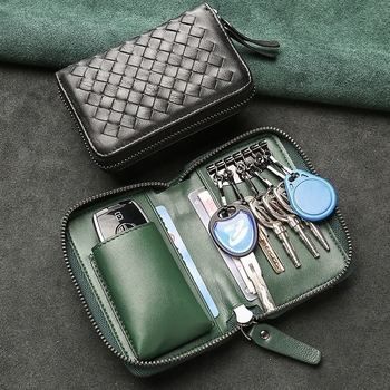 Geantă pentru chei | Simplu țesută în stil coreean, capacitate mare, design cu două rânduri pentru 16 chei, PU material, impermeabilă, ultra-ușoară, extensibilă