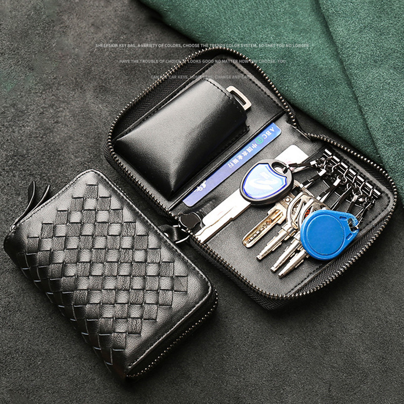 Geantă pentru chei | Simplu țesută în stil coreean, capacitate mare, design cu două rânduri pentru 16 chei, PU material, impermeabilă, ultra-ușoară, extensibilă