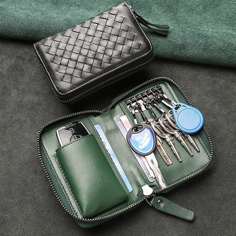 Geantă pentru chei | Simplu țesută în stil coreean, capacitate mare, design cu două rânduri pentru 16 chei, PU material, impermeabilă, ultra-ușoară, extensibilă