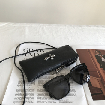 Geantă pentru ochelari cu design de purtare la gât, unisex, PU, căptușeală din bumbac, stil urban