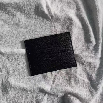 PYC Suport de carduri din piele naturală, unisex, piele de primă calitate, cusătură la patru colțuri, portofel cu 1 pli