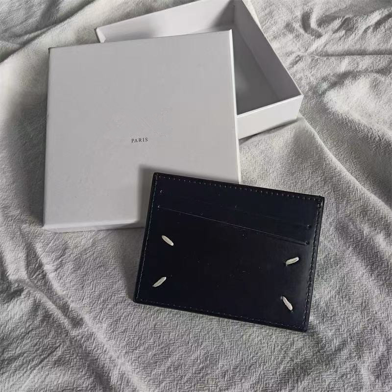 PYC Suport de carduri din piele naturală, unisex, piele de primă calitate, cusătură la patru colțuri, portofel cu 1 pli