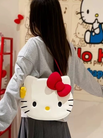 KT Macska Cartoon crossbody táska - Uniszex, PU anyag, Anime minta, 8 hüvelykes laptop belefér, Kapacitás 20 liter alatt