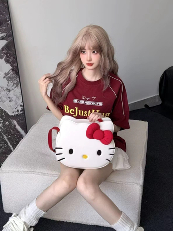 KT Macska Cartoon crossbody táska - Uniszex, PU anyag, Anime minta, 8 hüvelykes laptop belefér, Kapacitás 20 liter alatt