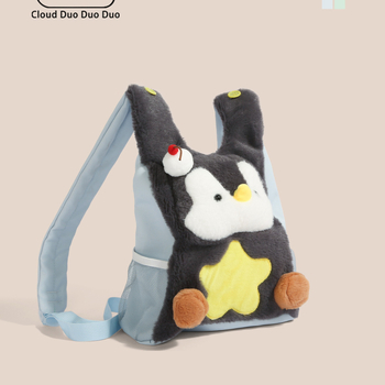 Rucsac pluș cu pinguin pentru elevi – material din mătase cu imprimeu floral, design 3D, lansare primăvara 2025