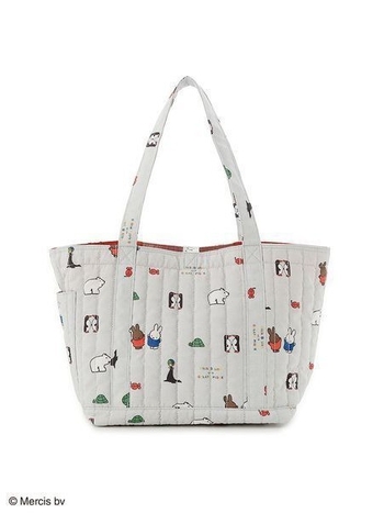 Tote torba s crtanim zajcem, quilted dizajn, velika zapremina, ženska torba za ramena, gradski stil, horizontalni kvadratni oblik, zatvaranje šnonom