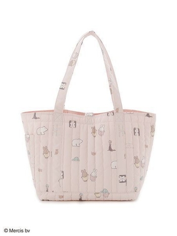 Tote torba s crtanim zajcem, quilted dizajn, velika zapremina, ženska torba za ramena, gradski stil, horizontalni kvadratni oblik, zatvaranje šnonom