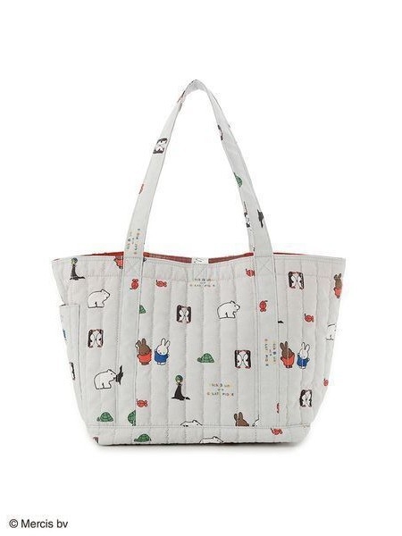Tote torba s crtanim zajcem, quilted dizajn, velika zapremina, ženska torba za ramena, gradski stil, horizontalni kvadratni oblik, zatvaranje šnonom