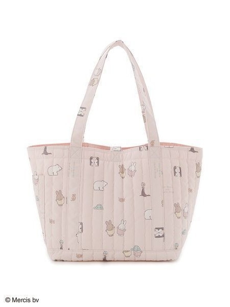 Tote torba s crtanim zajcem, quilted dizajn, velika zapremina, ženska torba za ramena, gradski stil, horizontalni kvadratni oblik, zatvaranje šnonom