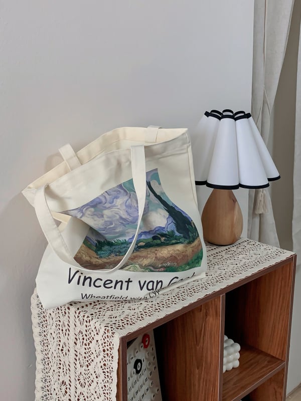 Ženska platnena Tote torba s otiskom Van Gogha, velika kapaciteta, lagana
