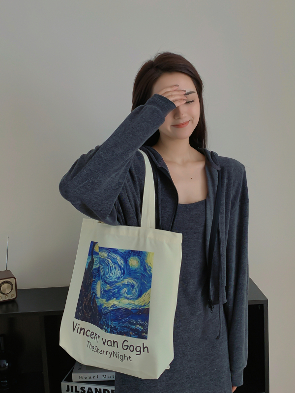 Ženska platnena Tote torba s otiskom Van Gogha, velika kapaciteta, lagana