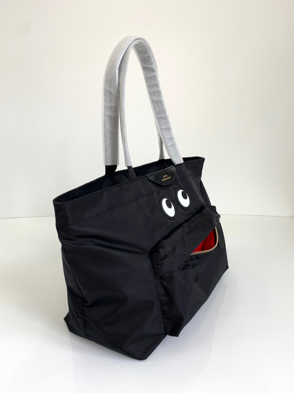 Tote torba s velikim očima i Pac-Man dizajnom, najlon, vodoravni kvadratni oblik, zatvarač, unutarnja džep s zatvaračem