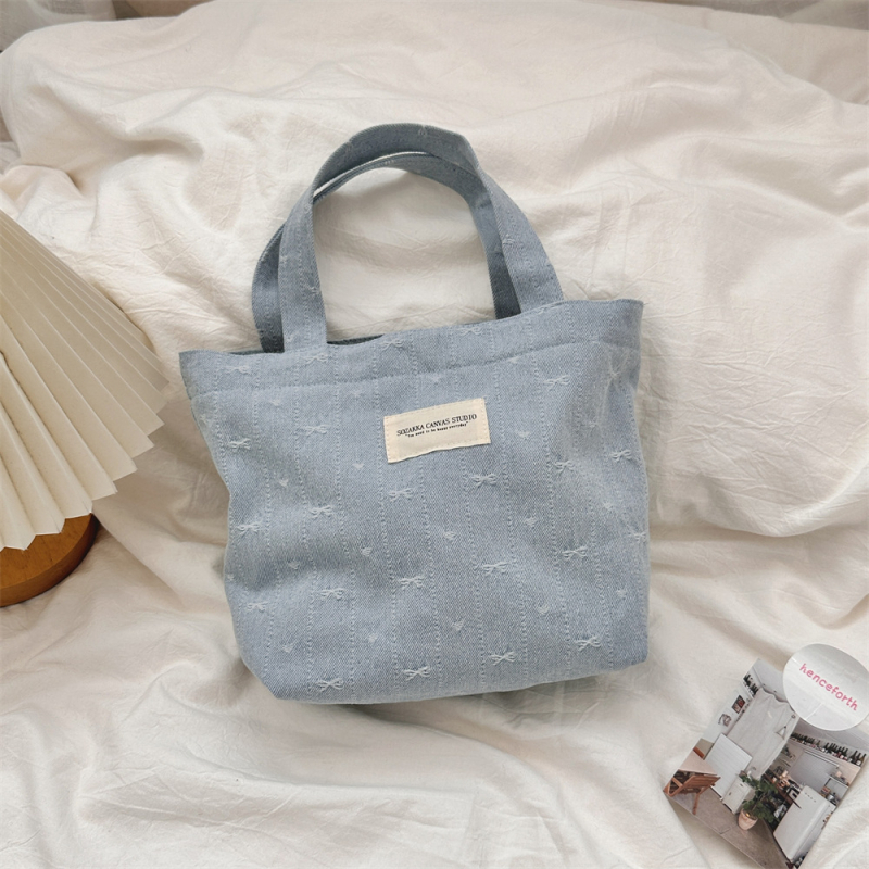 Denim Tote torba s platnom podstavom, ulični stil, otvorena džep, dvostruke ručke