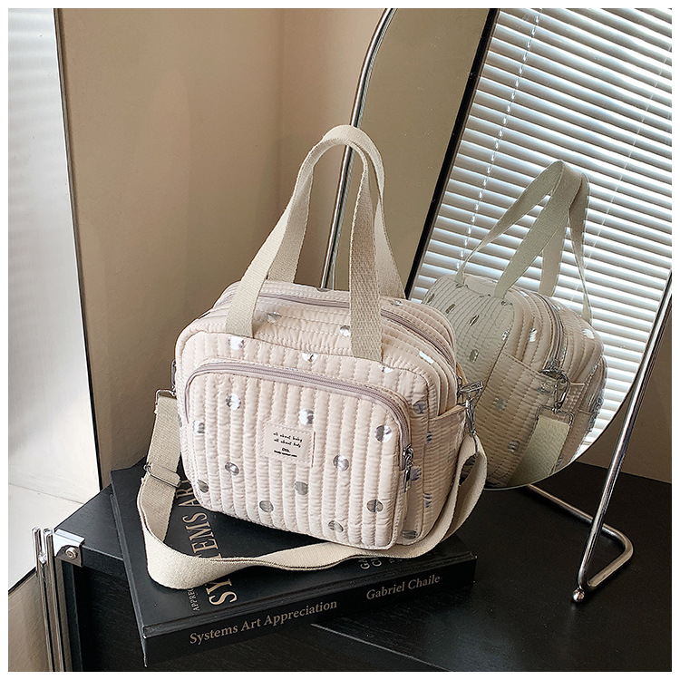 Torba za mamu i bebu, vodootporna, velika kapaciteta, poliester, kviliran ušiven geometrijski uzorak s valovitim točkicama, zakrivljeni remen za rame, crossbody