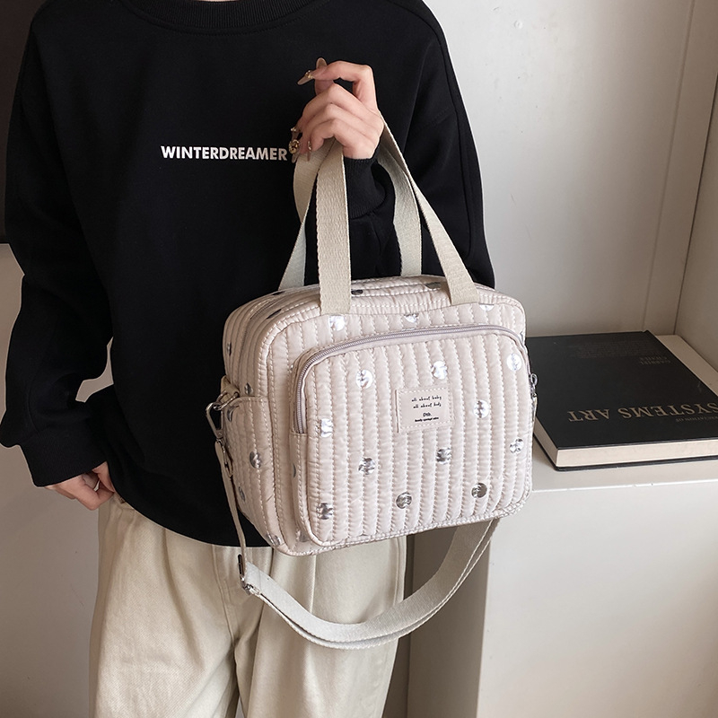 Torba za mamu i bebu, vodootporna, velika kapaciteta, poliester, kviliran ušiven geometrijski uzorak s valovitim točkicama, zakrivljeni remen za rame, crossbody