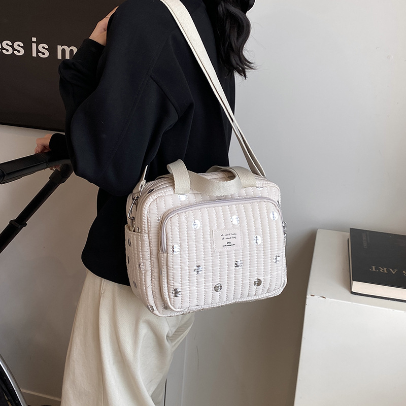 Torba za mamu i bebu, vodootporna, velika kapaciteta, poliester, kviliran ušiven geometrijski uzorak s valovitim točkicama, zakrivljeni remen za rame, crossbody