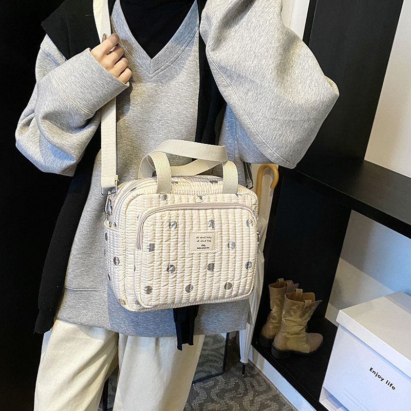 Torba za mamu i bebu, vodootporna, velika kapaciteta, poliester, kviliran ušiven geometrijski uzorak s valovitim točkicama, zakrivljeni remen za rame, crossbody