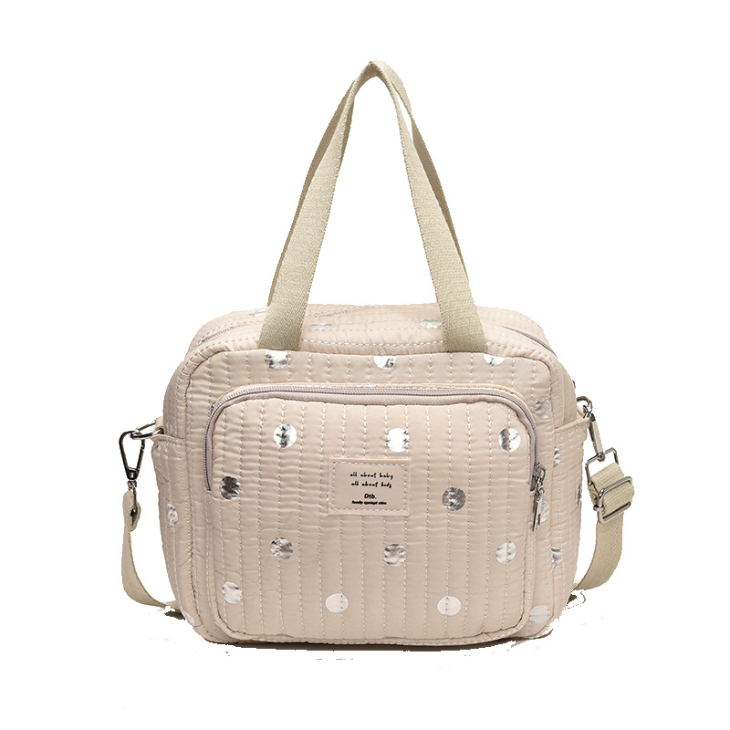 Torba za mamu i bebu, vodootporna, velika kapaciteta, poliester, kviliran ušiven geometrijski uzorak s valovitim točkicama, zakrivljeni remen za rame, crossbody