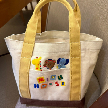 Platnena tote torba s nježnom japanskom izvezom i natpisom Mommy, Lan Muchi, stil Mix and Match, zatvaranje bravom, za rekreacijska putovanja