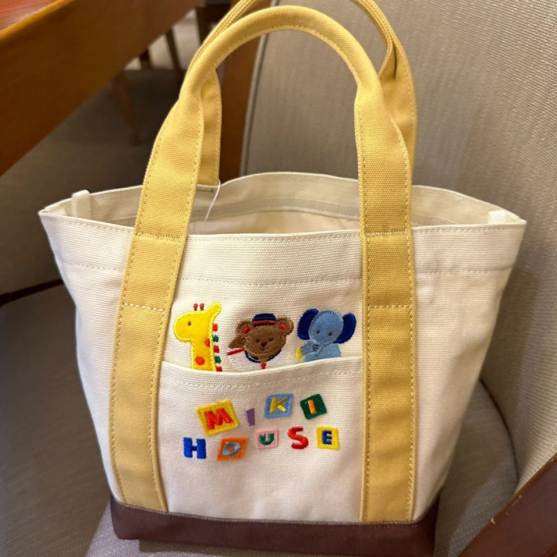 Platnena tote torba s nježnom japanskom izvezom i natpisom Mommy, Lan Muchi, stil Mix and Match, zatvaranje bravom, za rekreacijska putovanja