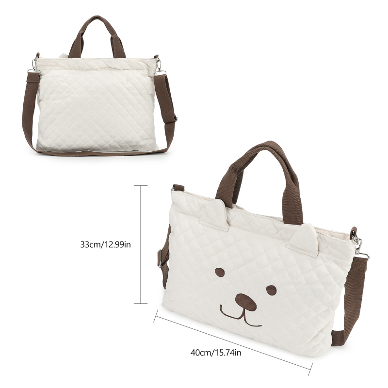 Τσαντα μαμάς για ταξίδι με μωρό – τσάντα ώμου τύπου crossbody, μοτίβο μικρού αρκουδιού, πολυεστέρας, ιμάντας αεροφόρου, επεκτειόμενη χωρητικότητα