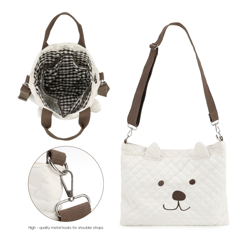 Τσαντα μαμάς για ταξίδι με μωρό – τσάντα ώμου τύπου crossbody, μοτίβο μικρού αρκουδιού, πολυεστέρας, ιμάντας αεροφόρου, επεκτειόμενη χωρητικότητα