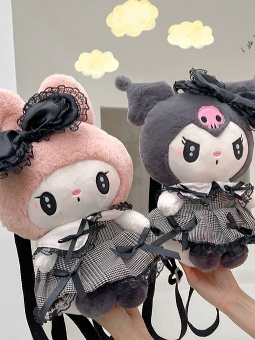Kuromi ruksak u japanskom stilu, pliš materijal, najlonska podstava, zatvarač, unutarnji džep sa zatvaračem