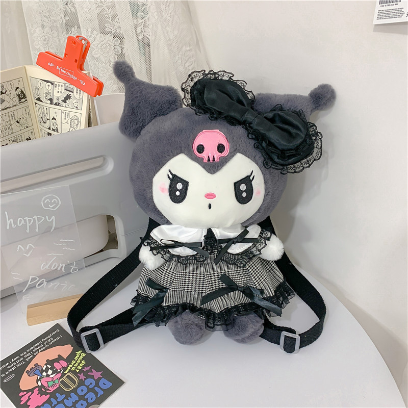 Kuromi ruksak u japanskom stilu, pliš materijal, najlonska podstava, zatvarač, unutarnji džep sa zatvaračem