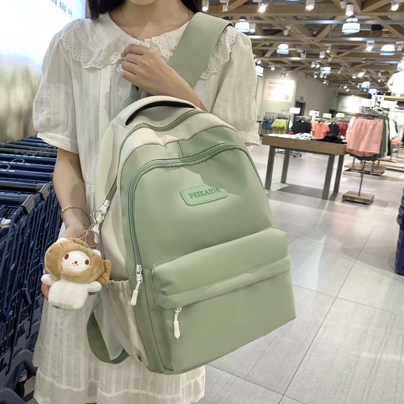 Mokyklinė kuprinė mergaitėms, nailonas, atspari dėvėjimui, miesto paprastas stilius, išlenkti pečių dirželiai, ruduo 2025.