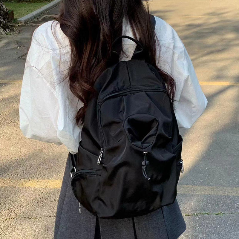 Školska torba za studente, originalni dizajn, jednostavan i svestran, ženski kampus stil ruksak (Materijal: najlon; Otvaranje: zatvarač; Unutarnji džep s zatvaračem; Otpornost na habanje)