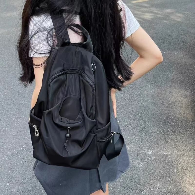 Školska torba za studente, originalni dizajn, jednostavan i svestran, ženski kampus stil ruksak (Materijal: najlon; Otvaranje: zatvarač; Unutarnji džep s zatvaračem; Otpornost na habanje)