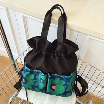 Moteriška kuprinė su traukimo virve korejiečių stiliumi, nailonas, poliesterio pamušalas, vienspalvė, išlenktos pečių juostos, tinkama universitetui, ruduo 2025