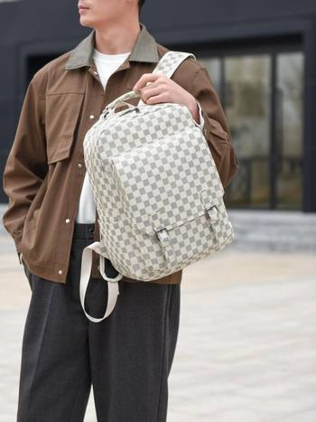 Muški poslovni ruksak velike kapacitete, karirani uzorak, PU materijal, 20–35 L, za 13-inčni prijenosnik, antibakterijski, stil poslovni elitni