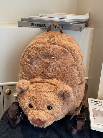 Rucsac pluș ursuleț, stil desen animat pentru copii, capacitate mare, închidere cu fermoar, Iarna 2025