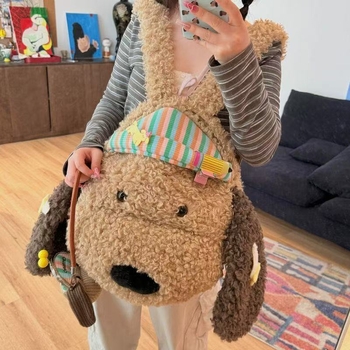 Rucsac de călătorie cu pui de pluș (Material: catifea; Stil: călătorie de loisir; Funcție: impermeabil; Deschidere: fermoar; Structură internă: buzunar pentru telefon)