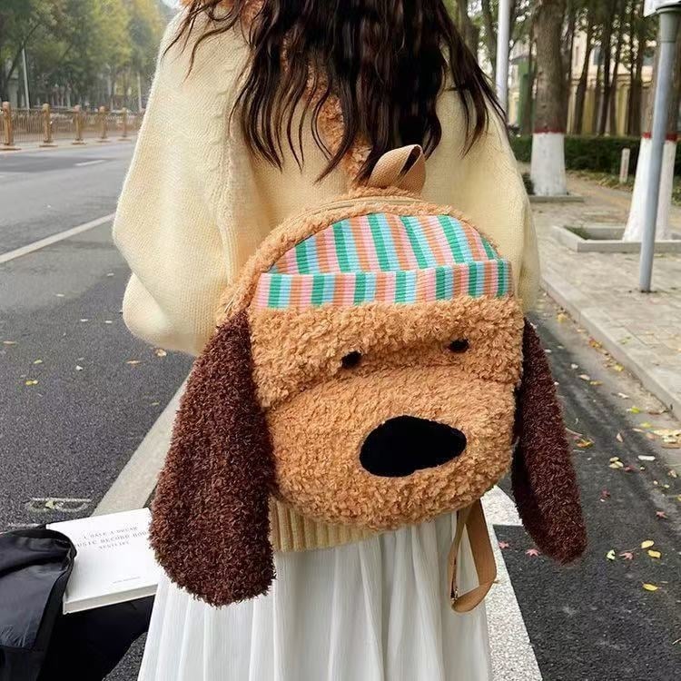 Rucsac de călătorie cu pui de pluș (Material: catifea; Stil: călătorie de loisir; Funcție: impermeabil; Deschidere: fermoar; Structură internă: buzunar pentru telefon)