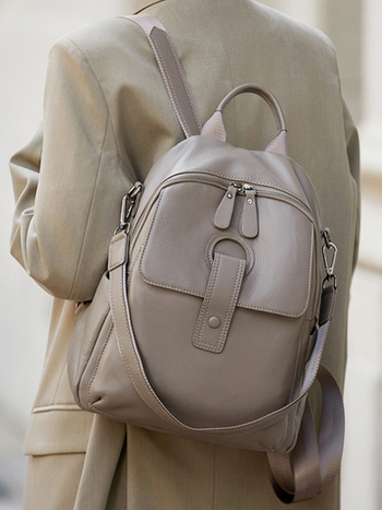 Rucsac dama din piele naturală pentru afaceri – piele de vită din stratul superior, închidere cu fermoar, compartimente interioare