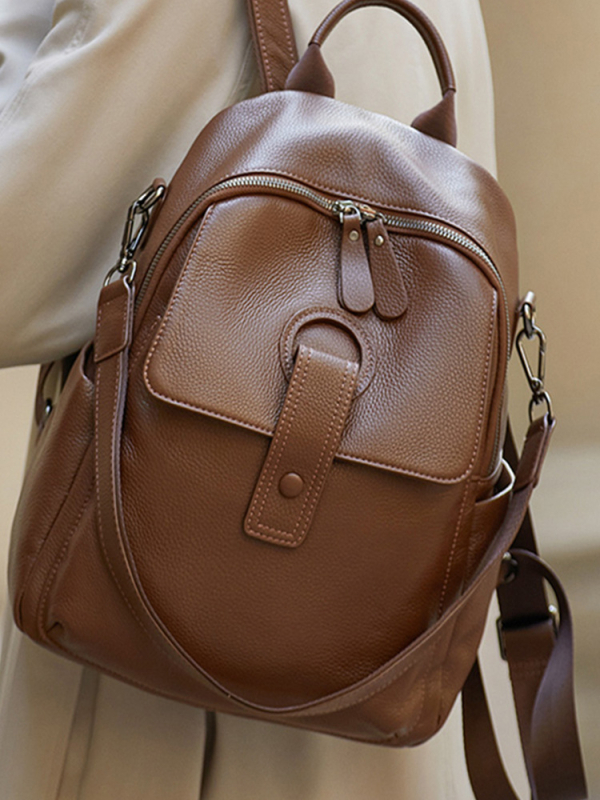 Rucsac dama din piele naturală pentru afaceri – piele de vită din stratul superior, închidere cu fermoar, compartimente interioare