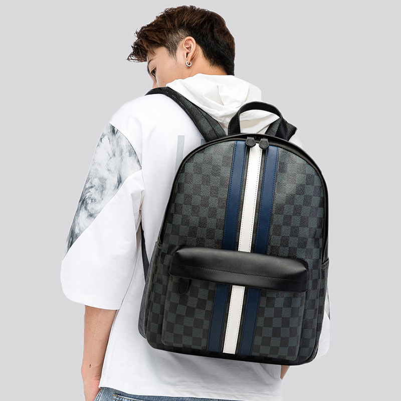 Unisex ruksak 20-35L, PU koža, vodootporan, karirani uzorak, torba za prijenosno računalo