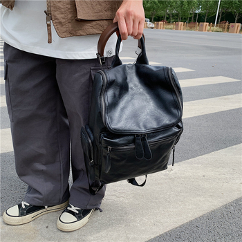 Unisex ruksak od PU kože u retro stilu za poslovna putovanja, kompatibilan s 16-inčnim prijenosnikom, kapacitet 20–35 L, zakrivljene naramenice