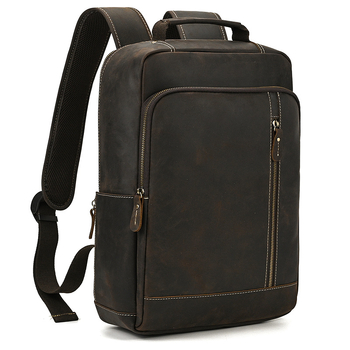 Δερμάτινο σακίδιο πλάτης για φορητό υπολογιστή 15,6 ιντσών, μεγάλη χωρητικότητα 20–35 L, Crazy Horse δέρμα, δέρμα πρώτου στρώματος βοοειδών, αντίσταση στις σταγόνες νερού, επαγγελματικό ταξίδι