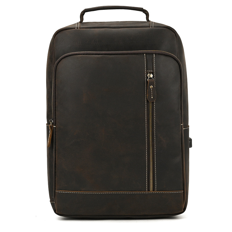 Δερμάτινο σακίδιο πλάτης για φορητό υπολογιστή 15,6 ιντσών, μεγάλη χωρητικότητα 20–35 L, Crazy Horse δέρμα, δέρμα πρώτου στρώματος βοοειδών, αντίσταση στις σταγόνες νερού, επαγγελματικό ταξίδι
