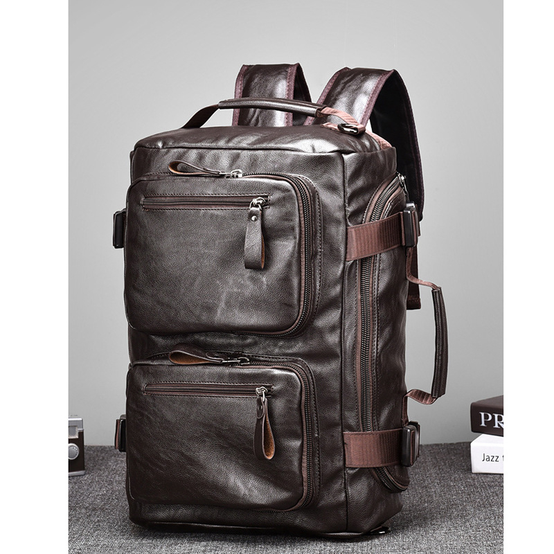 Muška višefunkcionalna putna torba: ruksak, torba preko ramena i crossbody te ručna torba; PU nubuk koža, vodootporna; kapacitet 20–35 L; kompatibilna s 16-inčnim laptopom; poliester podstava; urban casual stil