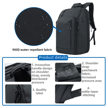 Kingslong daugiafunkcinė verslo kuprinė, išplėčiama, atspari vandeniui; tinka 16 colių nešiojamam kompiuteriui; Medžiaga: PU; Pečių diržų sistema: išlenkti.