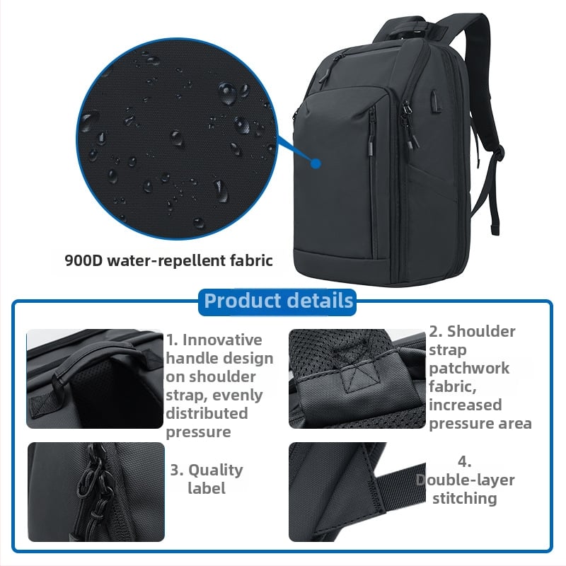 Kingslong daugiafunkcinė verslo kuprinė, išplėčiama, atspari vandeniui; tinka 16 colių nešiojamam kompiuteriui; Medžiaga: PU; Pečių diržų sistema: išlenkti.