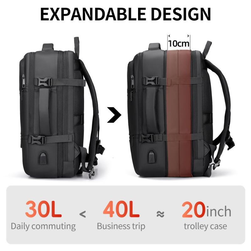 Rucsac cu protecție împotriva furtului, extensibil pentru bărbați, 36–55 L, compatibil laptop până la 15 inchi, țesătură Oxford impermeabil