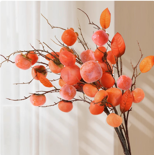 Set od 7 umjetnih svilnih cvjetova persimmon za vjenčane rekvizite i fotografiju