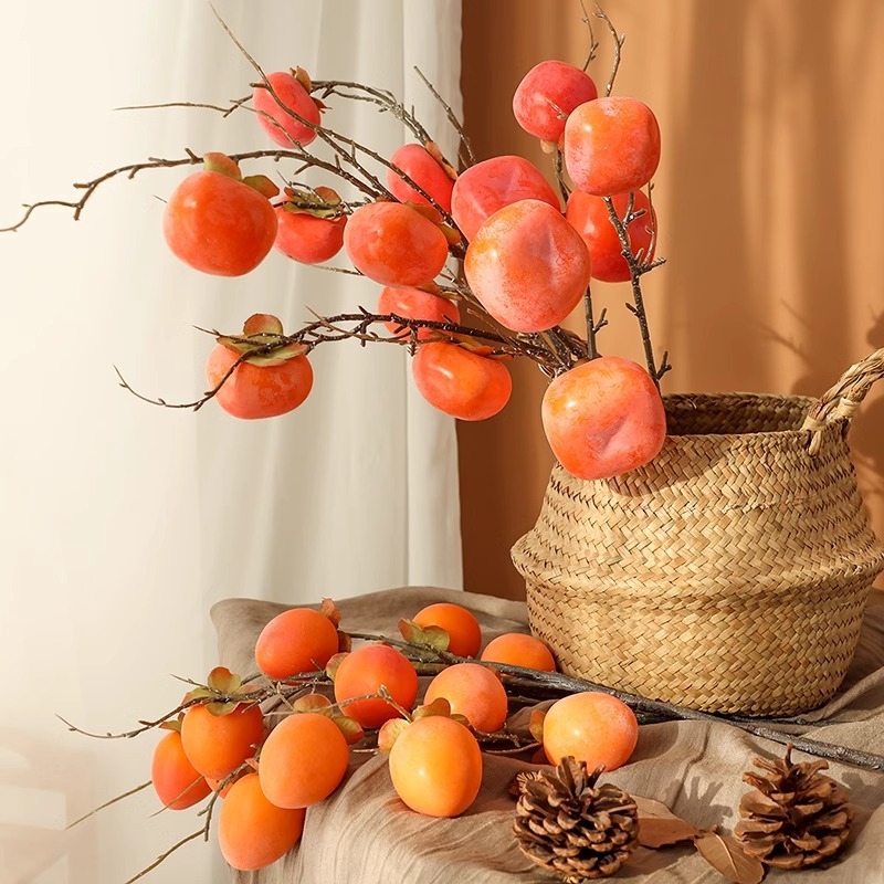 Set od 7 umjetnih svilnih cvjetova persimmon za vjenčane rekvizite i fotografiju