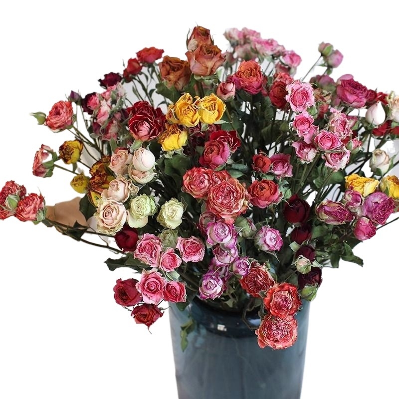 Buchet de flori uscate cu trandafiri cu mai multe capete — buchet mixt, decor DIY pentru casă